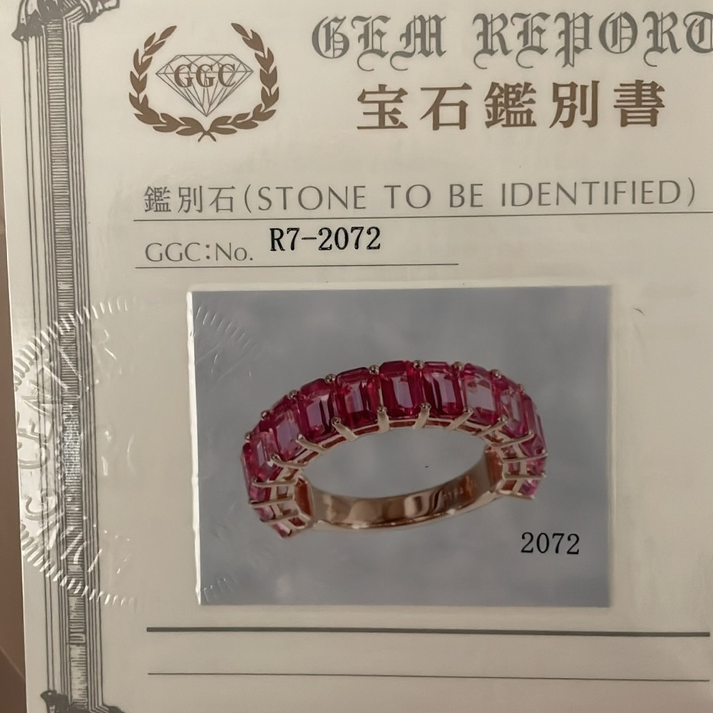 Solid 18kt Rose Gold 4.9 carat emerald cut pink topaz half eternity ring